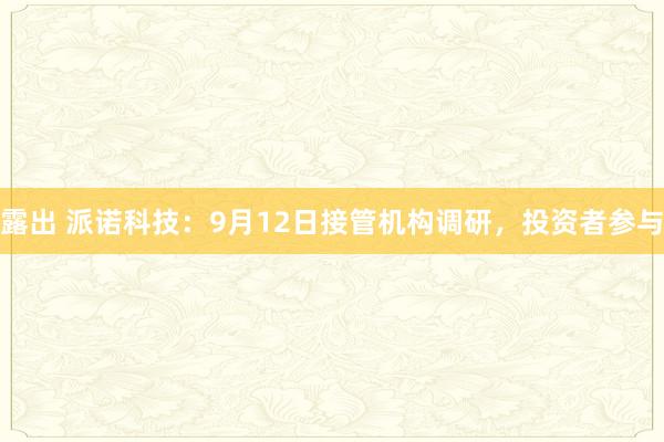 露出 派诺科技：9月12日接管机构调研，投资者参与