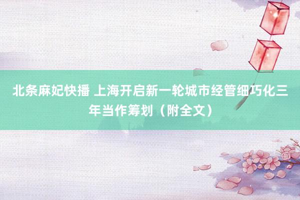 北条麻妃快播 上海开启新一轮城市经管细巧化三年当作筹划（附全文）