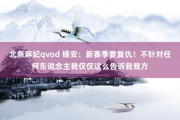 北条麻妃qvod 锡安：新赛季要复仇！不针对任何东说念主我仅仅这么告诉我我方