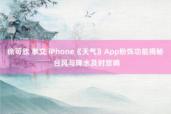 徐可欣 拳交 iPhone《天气》App粉饰功能揭秘 台风与降水及时放哨