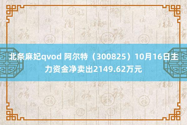 北条麻妃qvod 阿尔特（300825）10月16日主力资金净卖出2149.62万元