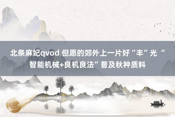 北条麻妃qvod 但愿的郊外上一片好“丰”光 “智能机械+良机良法”普及秋种质料