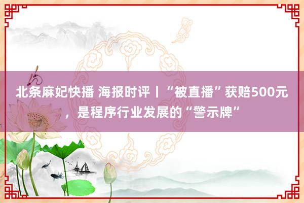 北条麻妃快播 海报时评丨“被直播”获赔500元，是程序行业发展的“警示牌”