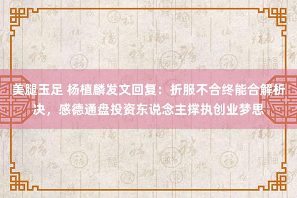 美腿玉足 杨植麟发文回复：折服不合终能合解析决，感德通盘投资东说念主撑执创业梦思