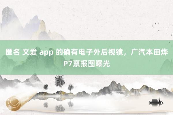 匿名 文爱 app 的确有电子外后视镜，广汽本田烨P7禀报图曝光