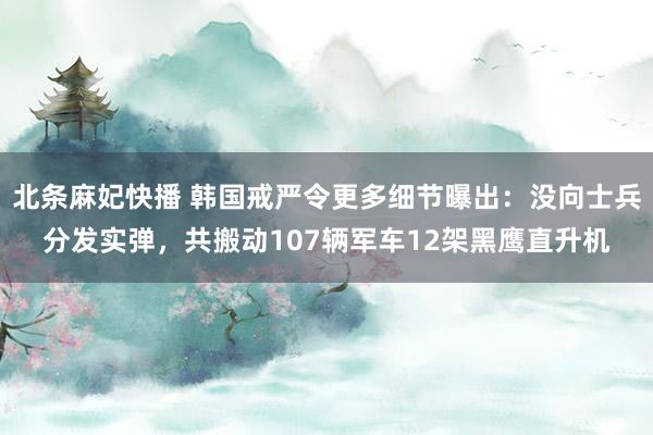 北条麻妃快播 韩国戒严令更多细节曝出：没向士兵分发实弹，共搬动107辆军车12架黑鹰直升机