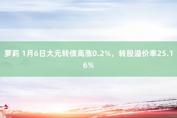 萝莉 1月6日大元转债高涨0.2%，转股溢价率25.16%