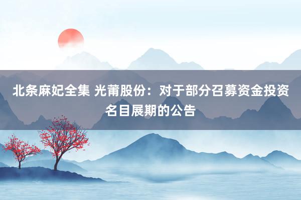 北条麻妃全集 光莆股份：对于部分召募资金投资名目展期的公告