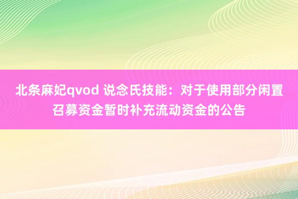 北条麻妃qvod 说念氏技能：对于使用部分闲置召募资金暂时补充流动资金的公告